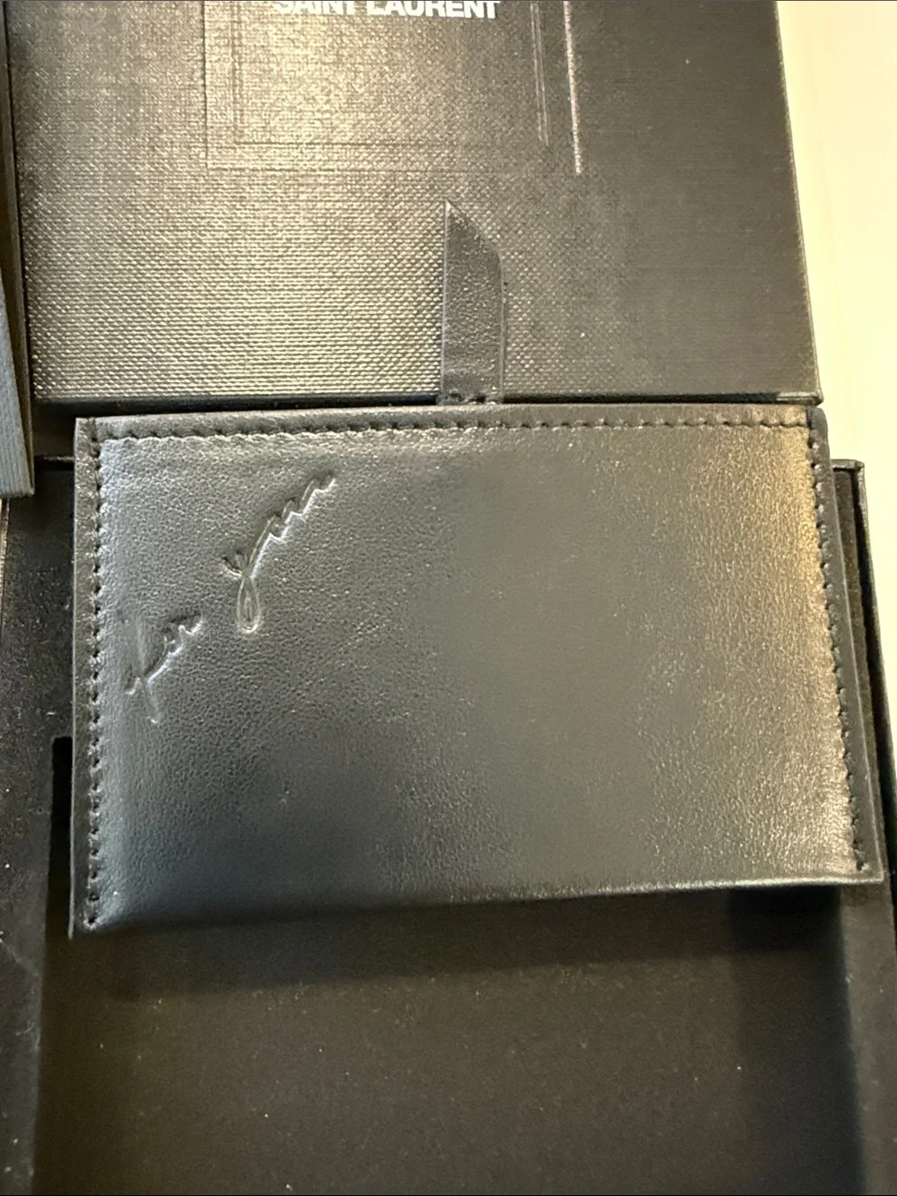 Saint Laurent Black Leather Key & Card Holder with Saint Laurent Box